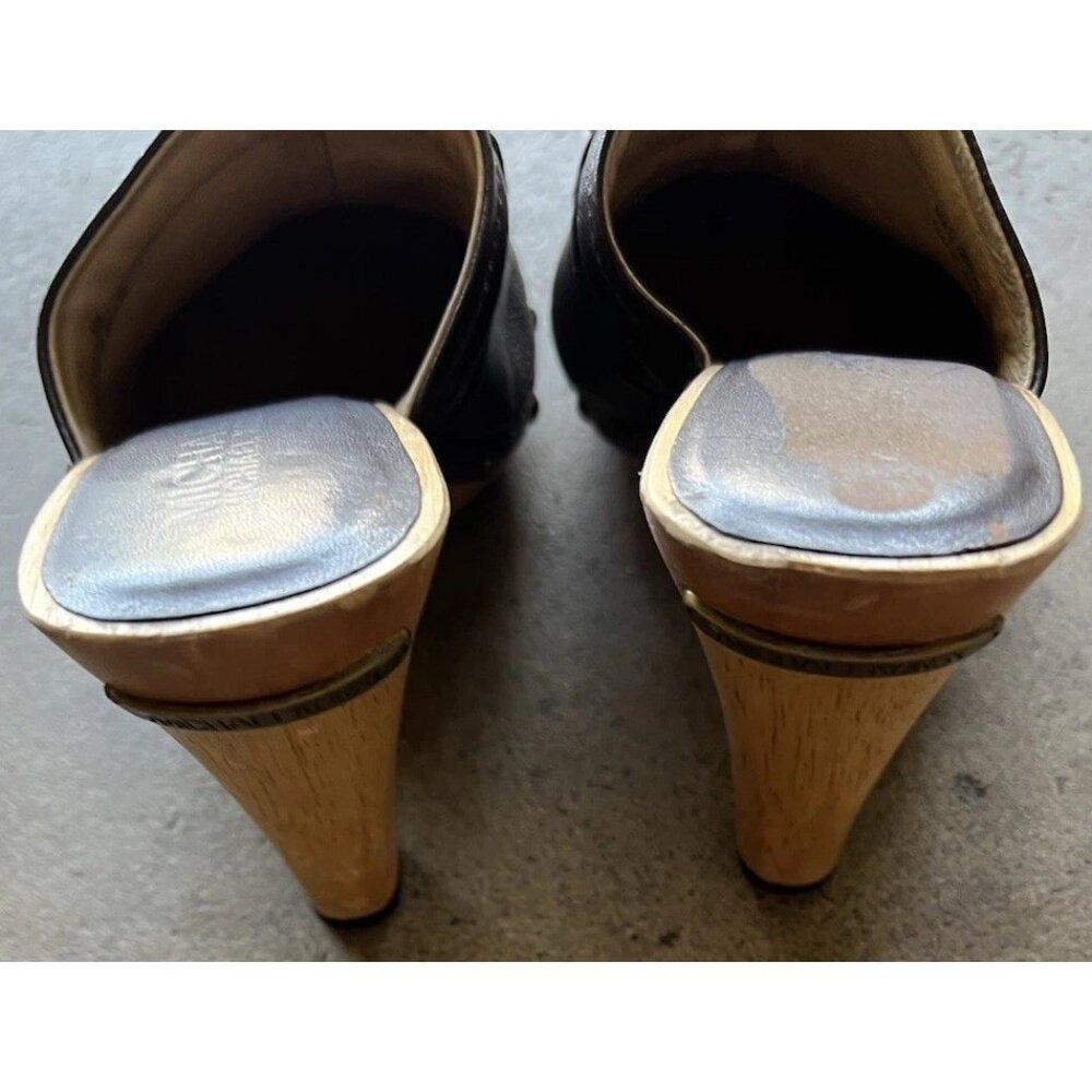 Michael Kors Leather Studd Wood clogs Luggage Brown Platform Heels Womens Size 4 - Picture 11 of 15